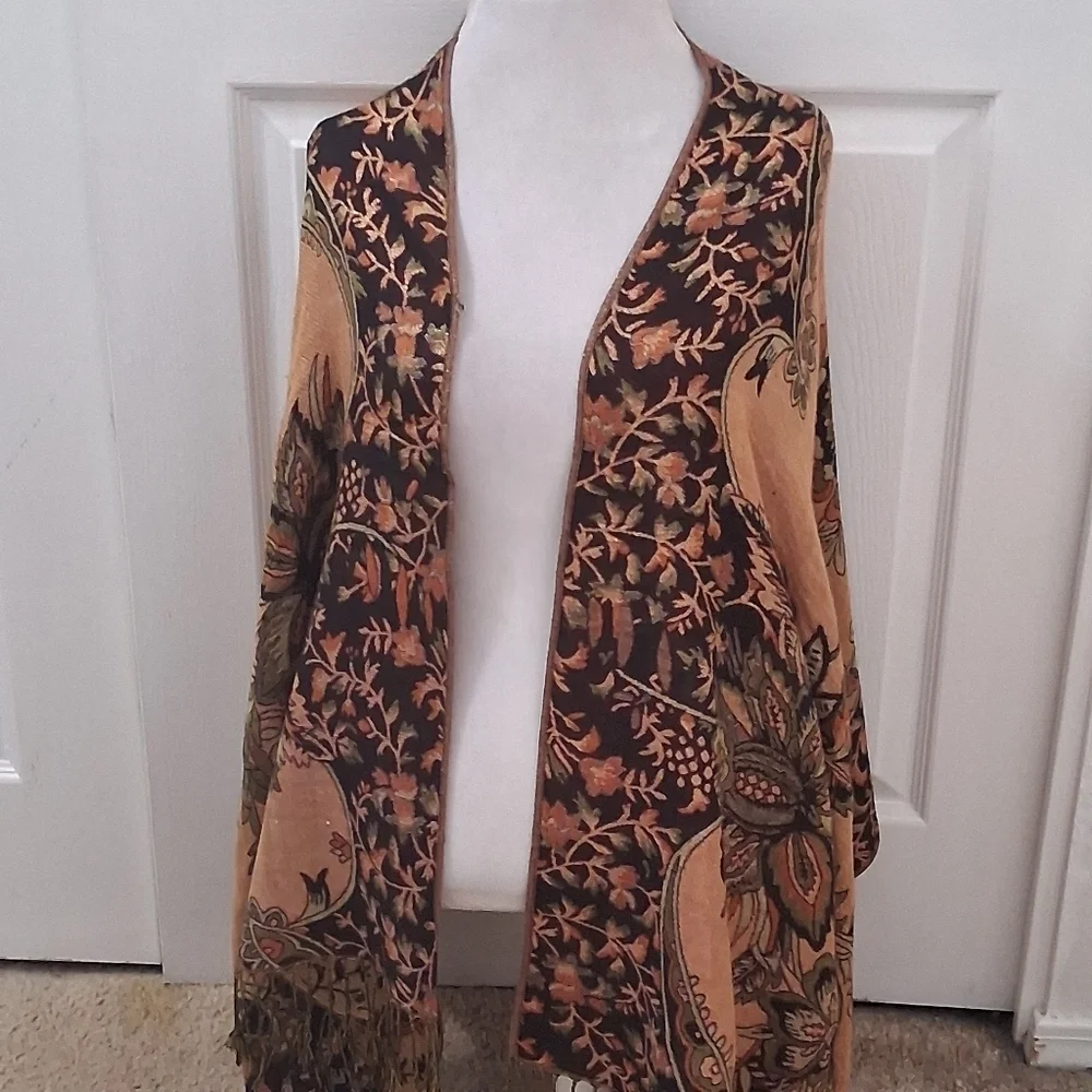 Beautiful Silk Blanket Scarf With Fringe  27